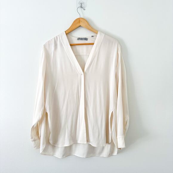 Vince Silk V-Neck Button Down Blouse Ivory/Cream M - Picture 1 of 9